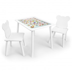 Детский комплект стол и два стула Мишка Rolti Baby с накладкой Алфавит (белая столешница/белое сиденье/белые ножки) в Еманжелинске - emanzhelinsk.ok-mebel.com | фото