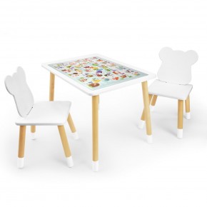 Детский комплект стол и два стула Мишка Rolti Baby с накладкой Алфавит (белая столешница/белое сиденье/береза ножки) в Еманжелинске - emanzhelinsk.ok-mebel.com | фото 1
