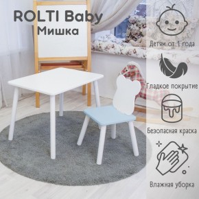 Детский комплект стол и стул «Мишка» Rolti Baby  (голубая столешница/голубое сиденье/белые ножки) в Еманжелинске - emanzhelinsk.ok-mebel.com | фото
