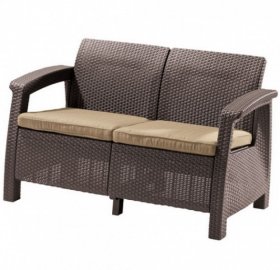Диван пластиковый Корфу (Corfu love seat) коричневый - серо-бежевый* в Еманжелинске - emanzhelinsk.ok-mebel.com | фото 2