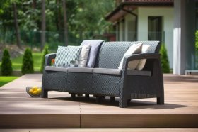 Диван пластиковый Корфу Макс (Corfu love seat max) графит в Еманжелинске - emanzhelinsk.ok-mebel.com | фото 3