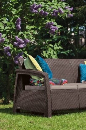 Диван пластиковый Корфу Макс (Corfu love seat max) коричневый в Еманжелинске - emanzhelinsk.ok-mebel.com | фото 2