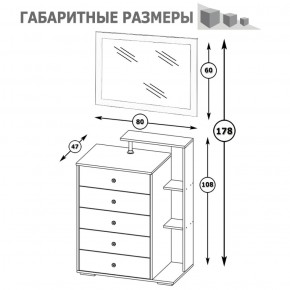 Камелия Комод + Зеркало, цвет белый, ШхГхВ 80х46,8х178 см., НЕ универсальная сборка в Еманжелинске - emanzhelinsk.ok-mebel.com | фото 5