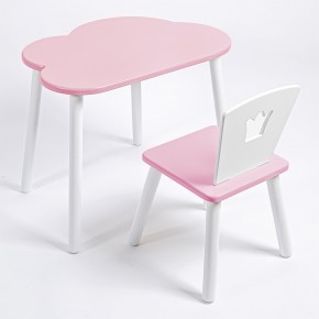 Комплект детский стол ОБЛАЧКО и стул КОРОНА ROLTI Baby (розовая столешница/розовое сиденье/белые ножки) в Еманжелинске - emanzhelinsk.ok-mebel.com | фото