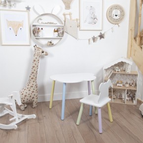 Комплект детский стол ОБЛАЧКО и стул МИШКА ROLTI Baby (белая столешница/белое сиденье/цветные ножки) в Еманжелинске - emanzhelinsk.ok-mebel.com | фото