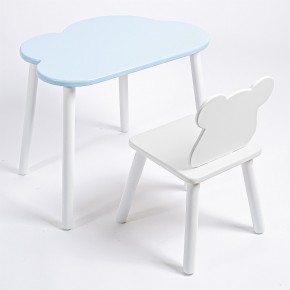 Комплект детский стол ОБЛАЧКО и стул МИШКА ROLTI Baby (голубая столешница/белое сиденье/белые ножки) в Еманжелинске - emanzhelinsk.ok-mebel.com | фото