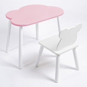 Комплект детский стол ОБЛАЧКО и стул МИШКА ROLTI Baby (розовая столешница/белое сиденье/белые ножки) в Еманжелинске - emanzhelinsk.ok-mebel.com | фото