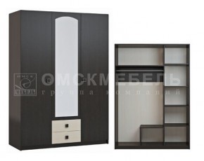 Шкаф 3-х дверный с 2 ящиками с зеркалом Шк51 МС Люсси (венге/дуб девон) в Еманжелинске - emanzhelinsk.ok-mebel.com | фото
