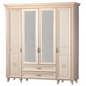 Шкаф для одежды 4-дверный с зеркалом №493 Марлен кремовый белый в Еманжелинске - emanzhelinsk.ok-mebel.com | фото