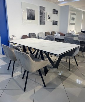 Стол RIETI 200 KL-99 Белый мрамор матовый, итальянская керамика / черный каркас, ®DISAUR в Еманжелинске - emanzhelinsk.ok-mebel.com | фото 3